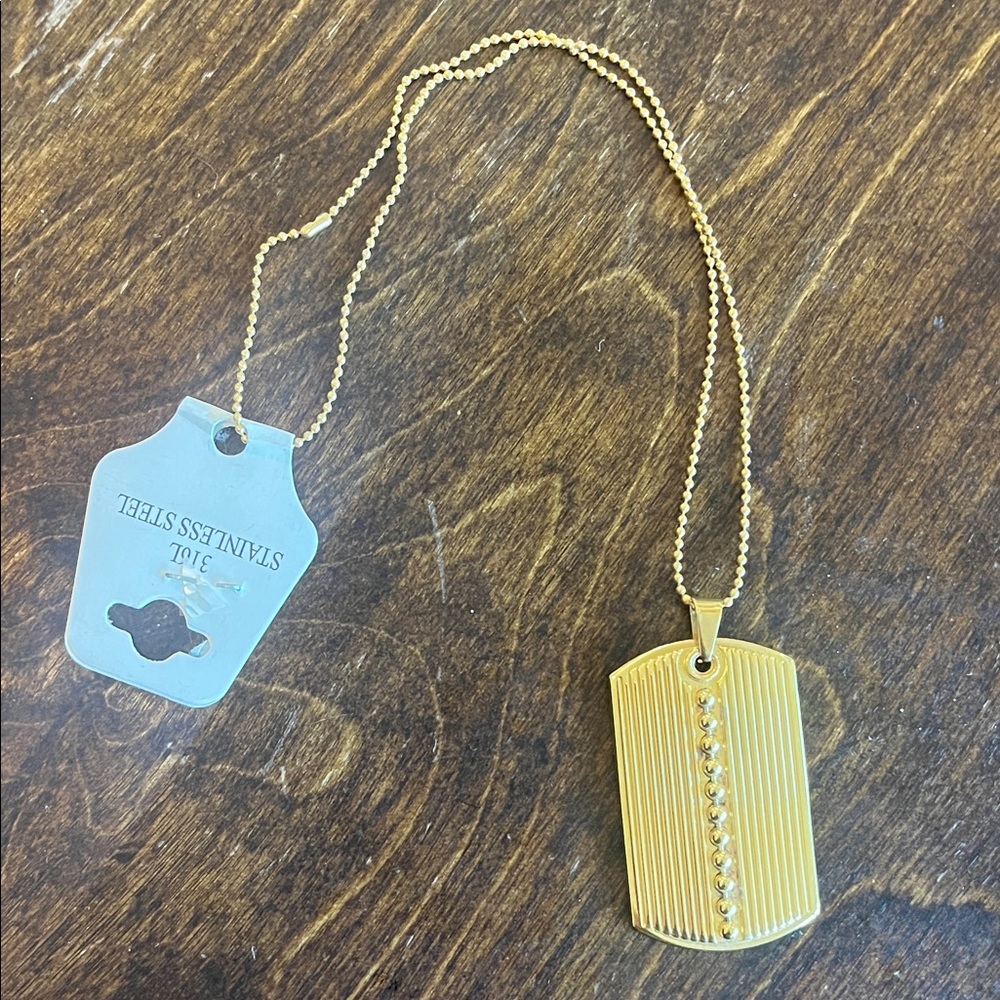 Gold Stainless Steel Pendant Necklace dog tag